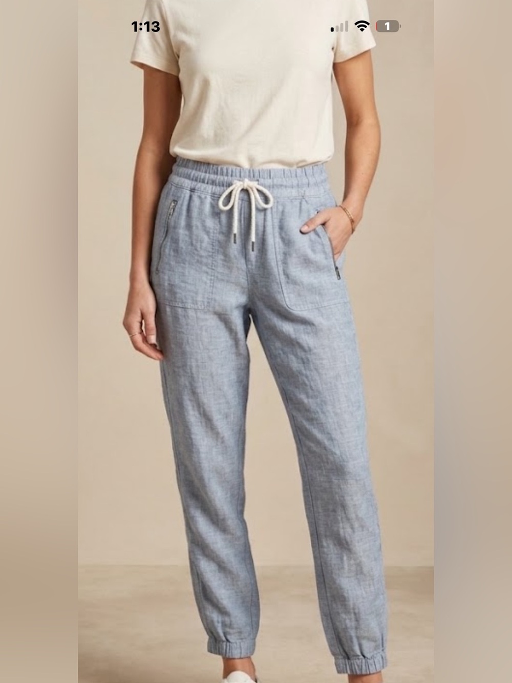 Athleta Cabo Light Blue 100% Linen Drawstring Joggers. NWT